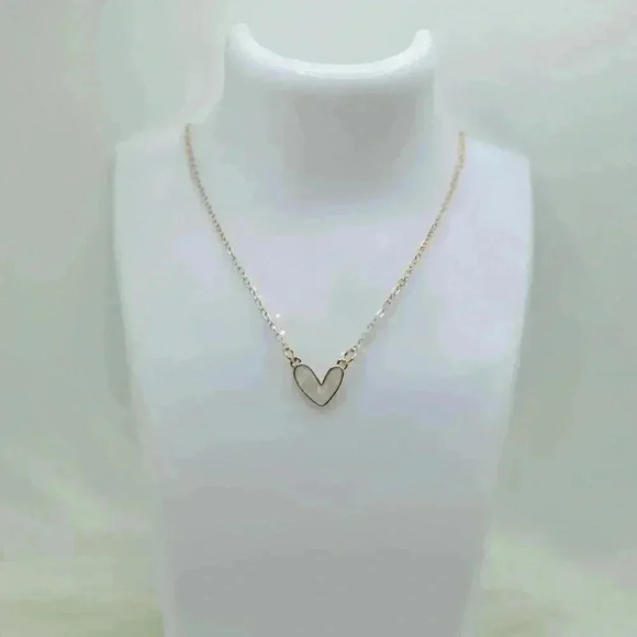 Sweetheart Golden Edge White Heart Pendant Necklace - Picture 2 of 7